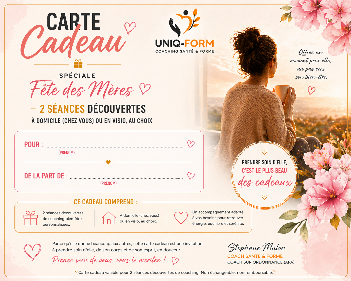 Carte cadeau Fête des Mères – 2 séances de coaching bien-être (à domicile ou en visio) – Image 3