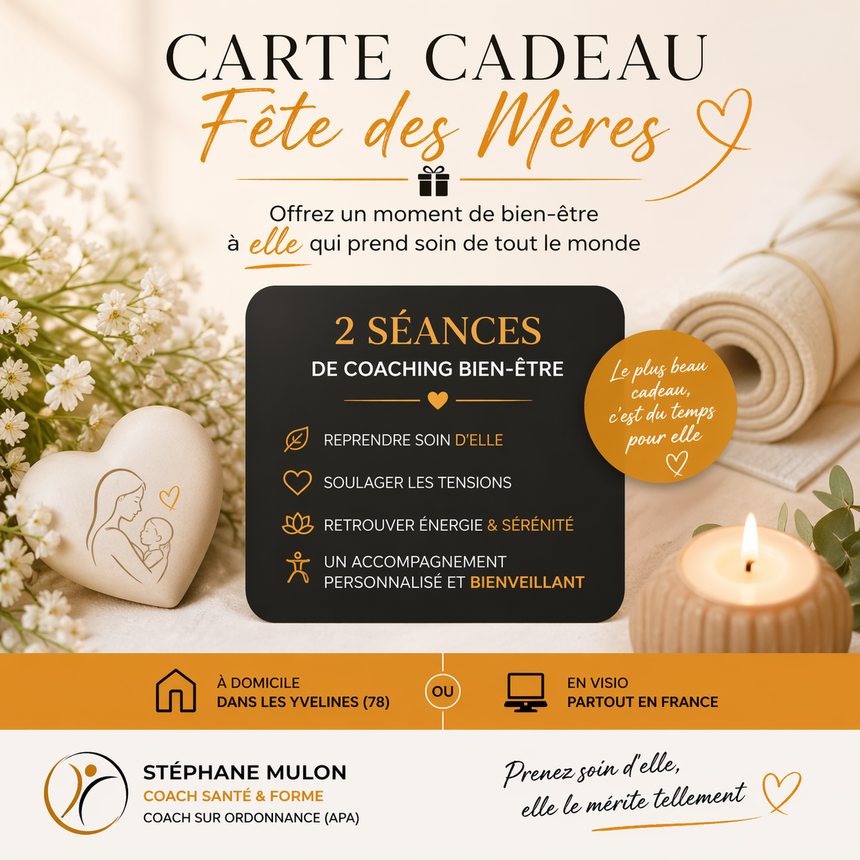 Carte cadeau Fête des Mères – 2 séances de coaching bien-être (à domicile ou en visio)