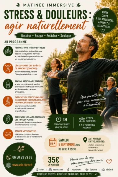 Matinée Gestion du Stress et des Douleurs Chroniques – Saint-Arnoult-en-Yvelines (78) Samedi 5 septembre 2026 Uniq Form Coach Stéphane Mulon